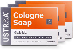 Ustraa Rebel Cologne Soap with Oak  Walnut, 125 gm (Pack of 3)