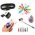 KSJ Combo of Selfie Stick, Popup Socket, LED Light, OTG Adopter and Aux Cable (Assorted Colors)