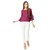 Miss Chase Women's Magenta Round Neck Full Sleeve Solid Pearl Detailing Frilled Layered Ruffled Top
