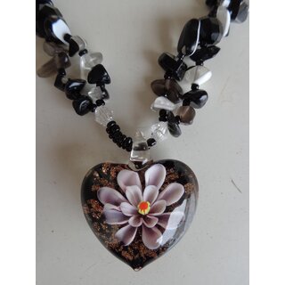                       FRESHINGS - Trendy Flower Heart 3D Glass Pendant with Beaded Necklace(FSPWN-2)                                              