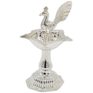 Buy Maa Silver Diya/Lamp/Deepak/Deep with a Silver Peacock Idol in ...