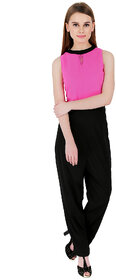 ELYWOMEN Pink and Black Crepe Net Yoke Sleeveless Jumpsuit