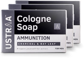 Ustraa Ammunition Cologne Soap with Charcoal  Bay Leaf, 125 gm (Pack of 3)