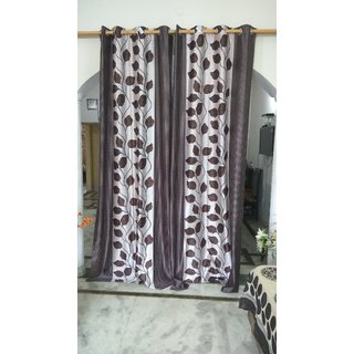 DFH Home Decor Window Curtain Brown Leafs design with lines pattern on sides Curtain Set Of 1 (4x7)