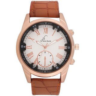                       Golden-White Dial Leather Analog Wrist Watch                                              