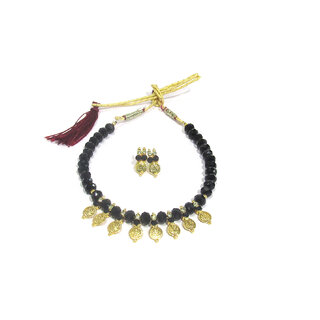                      Black Beads Laxmi Cion Necklace Set                                              