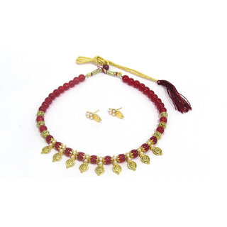                       Red Beads Laxmi Cion Necklace Set                                              