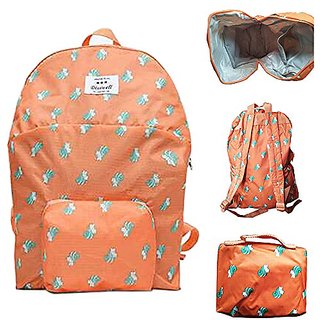 Mosh Orange Green Print Foldable Light Weight And Water Proof Washable Backpack For School Collage or Travel.