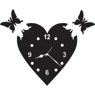 3d black heart butterfly non ticking and silent wall clock