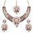 Kriaa by JewelMaze Pink and Green Austrian Stone Kundan Gold Plated Necklace Set With Maang Tikka -AAA0042