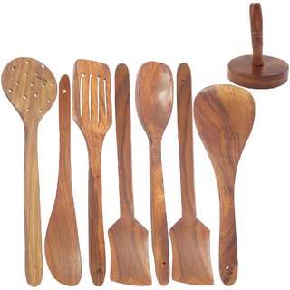 Desi Karigar Brown Wooden Seven Skimmers With A Masher