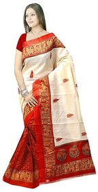 Svb Sarees Red And Beige Red Block Print Bhagalpuri Silk Saree With Blouse