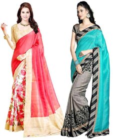 SVB Sarees Multicolour Bhagalpuri Silk Sarees Combo Of 2