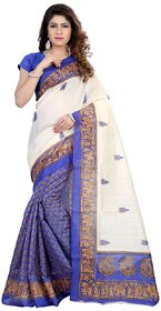 Svb Sarees Blue And Cream Blue Bhagalpuri Silk Block Print Saree With Blouse
