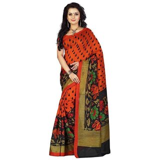Meia Orange Bhagalpuri Silk Block Print Saree With Blouse Meia Orange Bhagalpuri Silk Block Print Saree With Blouse
