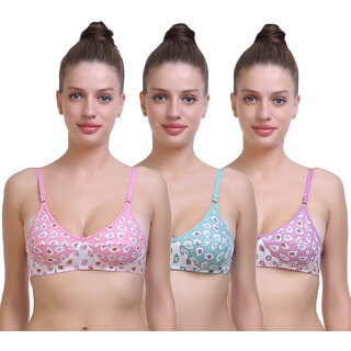 Buy Pack of 3 Multicolor Cotton Non- Padded Bra for Women by SK