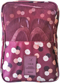 Mosh Maroon Flower Print Travel Shoes Bag Luggage Organizer