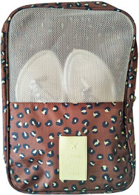 Mosh Brown Leopard Print Travel Shoes Bag Luggage Organizer