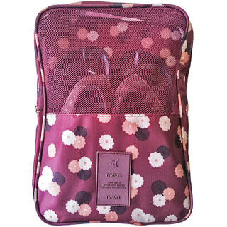 Mosh Maroon Flower Print Travel Shoes Bag Luggage Organizer