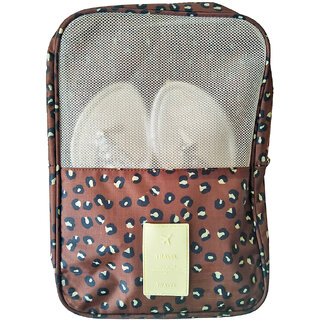 Mosh Brown Leopard Print Travel Shoes Bag Luggage Organizer