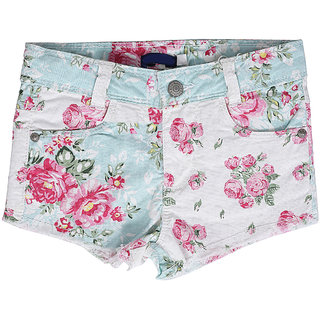 Buy White Floral Printed Denim Hot Pants Online @ ₹499 from ShopClues