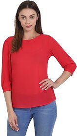 Wish Tree Casual 3/4th Sleeve Solid Women Red Top