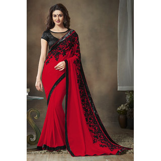red black party wear saree