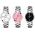 Espoir Analog Quartz Multi-Color Round Dial Girl'S And Women'S - Silver Pink Black Pack Of 3 Watch Combo