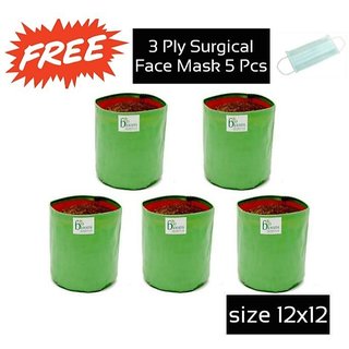 Pack of 5 HDPE Green Grow bag (Size 12 x 12 Inch) by A1ezone