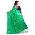 green paper silk embroidered party wear saree with matching blue unstitched blouse