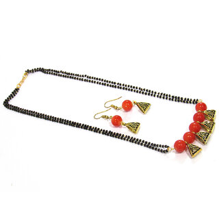                       Orange Pearl Mangalsutra Necklace Set by Shree Mauli Creation                                              