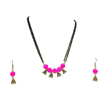                       Dark Pink Pearl Mangalsutra Necklace Set by Shree Mauli Creation                                              
