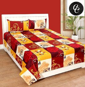 Choco 3D Coffy Yellow Check MONT new Bedhseet With 2 Free Full Size Pillow Cover