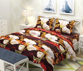 Polycotton Double Bedsheets with 2 Pillow Covers by Choco Creation - Brown 3D Printed