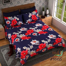 Choco Pink Blue Flower Double Bedsheet With 2 Pillow Cover