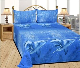 Choco Whael Blue  double Bedsheet pack of 1