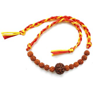                       Yuvi Shoppe Rakhi for brother 5 Mukhi small  large Rudraksha Rakhi with Roli Chawal pouch beautiful religious Rudraksh                                              