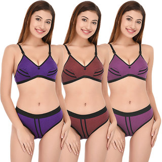 DeVry Cotton Perfect Coverage T-shirt Bra  Hipster Set( Pack Of 3 Pc Set Combo )DRY101