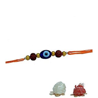 Yuvi Shoppe Turkish Evil Eye With Five Mukhi Rudraksh Rakhi With Wealth Frog For Money And Prosperity Yuvi Shoppe Turkish Evil Eye With Five Mukhi Rudraksh Rakhi With Wealth Frog For Money And Prosperity
