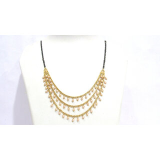                      Golden 3 Line Pearl Drop Mangalsutra                                              