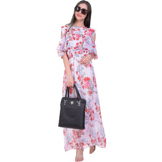 raabta peach cold shoulder long dress