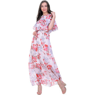 raabta peach cold shoulder long dress