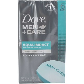 Dove Men+Care Body and Face Bar Aqua Impact Revitalizing Cream (Pack of 6 x 4oz) - 678g (24oz)