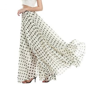 Code Yellow White Polkadot Flared Long Skirt For Women