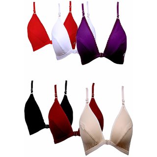 Pack of 6 Sparkle Front Open Soft Cub with Side Support Bra (Color May Differ)