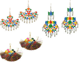 Code Yellow Sparkling Jewellery 3 Pair of Afghani Earring with FabricTassel Combo