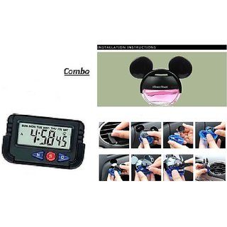 Combo of Mickey Mouse Liquid Car Perfume with Digital Dashboard Clock