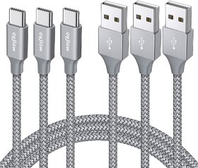 WOOS Combo of 3 USB A to Type C Cable Braided Cord Compatible with all Smartphone (2 Meter Each)