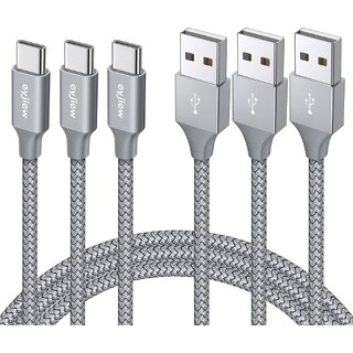 WOOS Combo of 3 USB A to Type C Cable Braided Cord Compatible with all Smartphone (2 Meter Each)