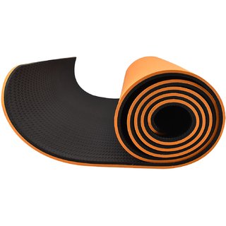 Eco-friendly Reversable TPE Yoga Mat 8mm Thick : 6 Feet x 2.3 Feet with Free Bag - Orange/Black